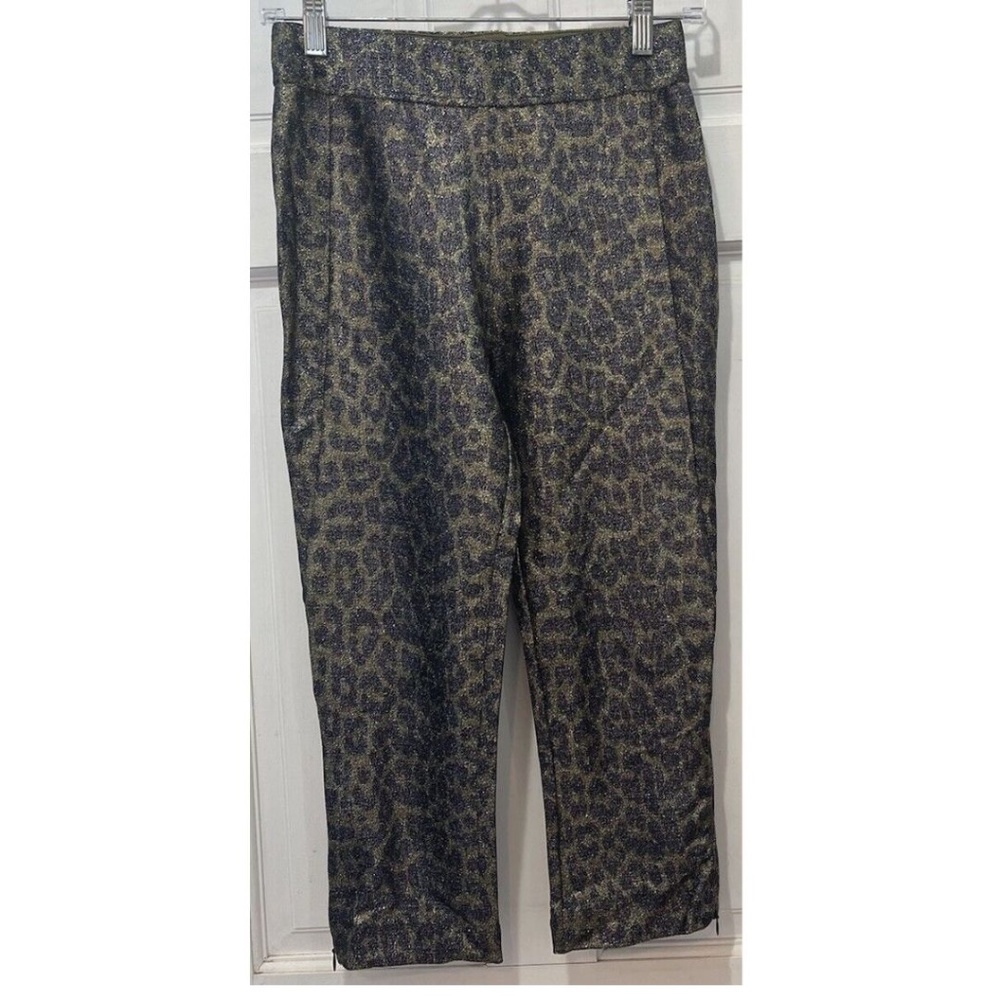 GANNI Animal Print Metallic Olive Drab Capris EU Size 34 Style T2831